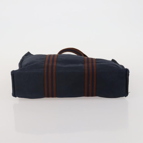 HERMES Fourre Tout MM Hand Bag Canvas 2 Set Navy Orange Auth 192416