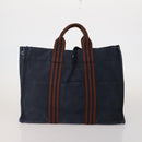 HERMES Fourre Tout MM Hand Bag Canvas 2 Set Navy Orange Auth 192416-2