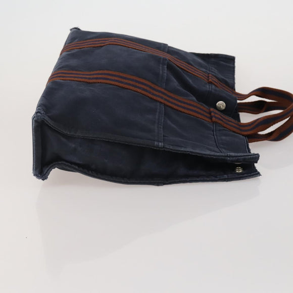 HERMES Fourre Tout MM Hand Bag Canvas 2 Set Navy Orange Auth 192416