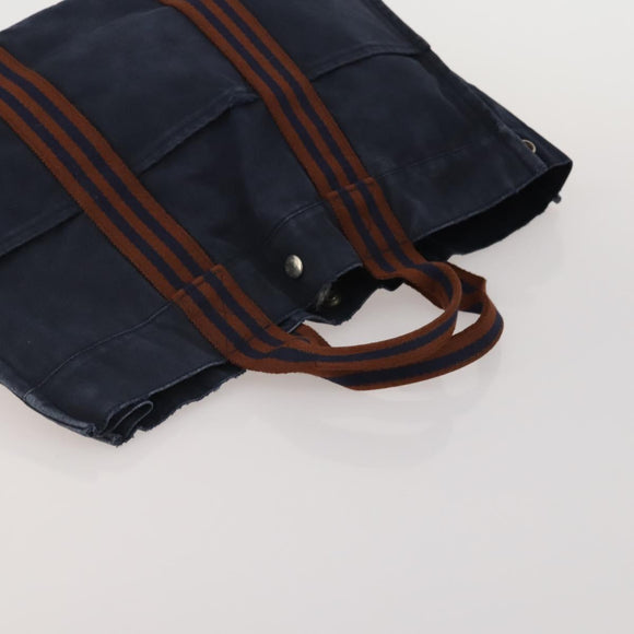 HERMES Fourre Tout MM Hand Bag Canvas 2 Set Navy Orange Auth 192416