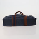 HERMES Fourre Tout MM Hand Bag Canvas 2 Set Navy Orange Auth 192416-7