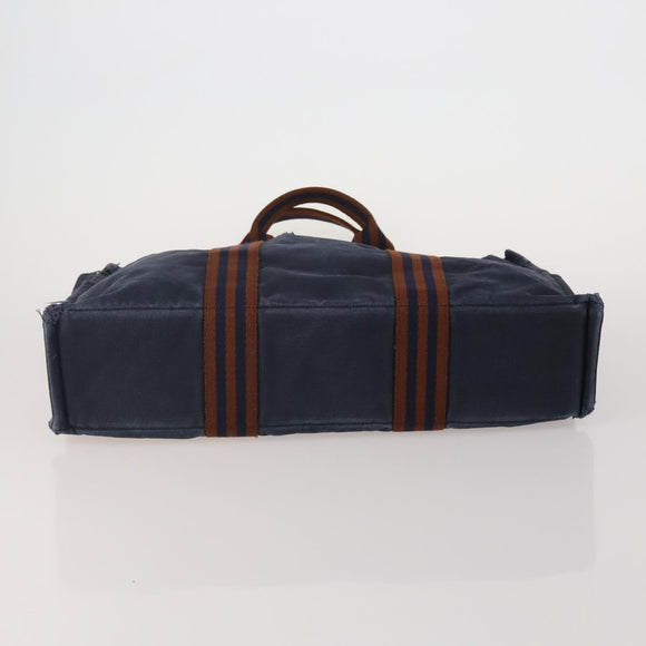 HERMES Fourre Tout MM Hand Bag Canvas 2 Set Navy Orange Auth 192416