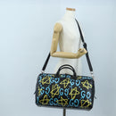 GUCCI Ghost Boston Bag Leather 2way Black Silver Auth 192424SAM-27
