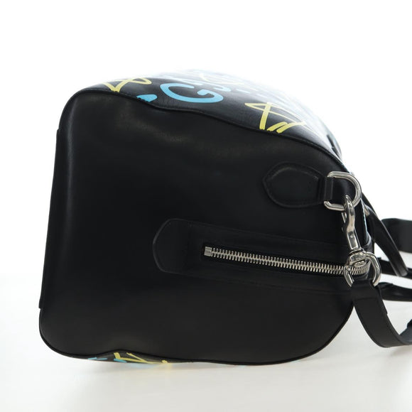GUCCI Ghost Boston Bag Leather 2way Black Silver Auth 192424SAM