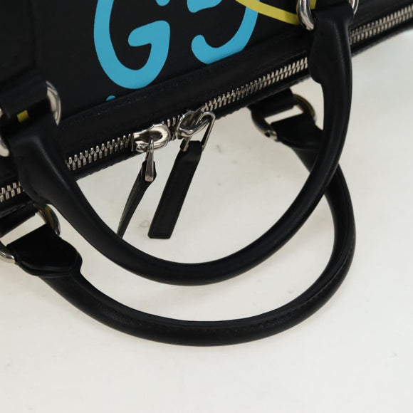 GUCCI Ghost Boston Bag Leather 2way Black Silver Auth 192424SAM