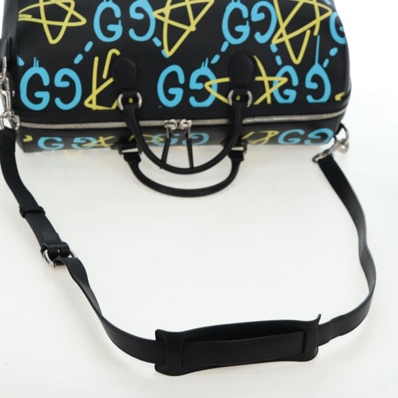GUCCI Ghost Boston Bag Leather 2way Black Silver Auth 192424SAM