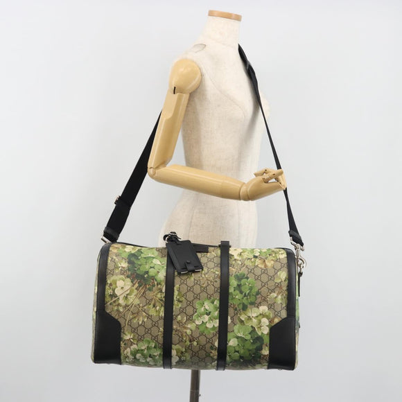 GUCCI GG Supreme Blooms Boston Bag PVC 2way Beige Silver 406380 Auth 192425A