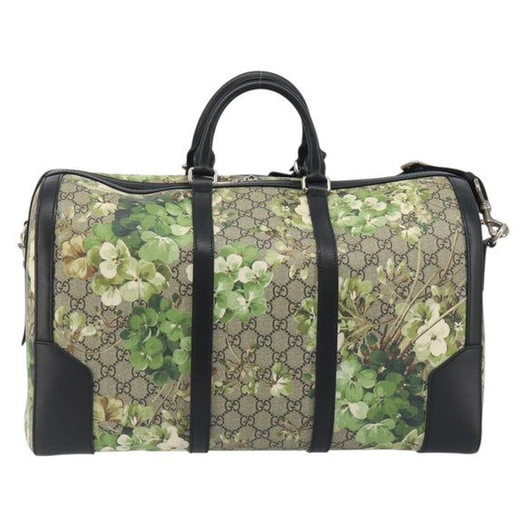 GUCCI GG Supreme Blooms Boston Bag PVC 2way Beige Silver 406380 Auth 192425A