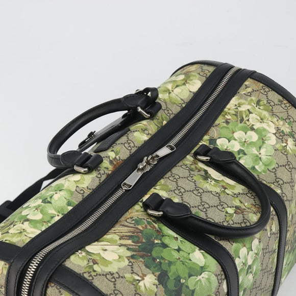 GUCCI GG Supreme Blooms Boston Bag PVC 2way Beige Silver 406380 Auth 192425A