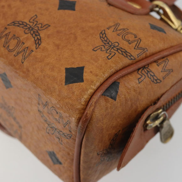 MCM Logogram Vicetos Mini Boston Bag PVC Leather 2way Brown Gold Auth 192428A