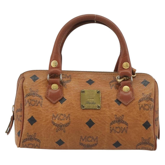 MCM Logogram Vicetos Mini Boston Bag PVC Leather 2way Brown Gold Auth 192428A