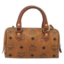 MCM Logogram Vicetos Mini Boston Bag PVC Leather 2way Brown Gold Auth 192428A-2