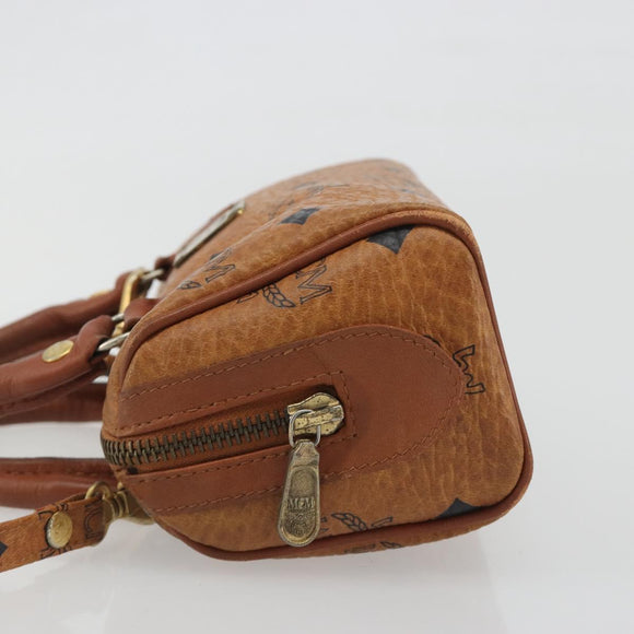 MCM Logogram Vicetos Mini Boston Bag PVC Leather 2way Brown Gold Auth 192428A