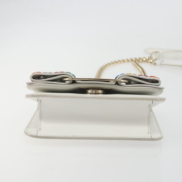 Salvatore Ferragamo Vala Chain Shoulder Bag Leather White Gold Auth 192429