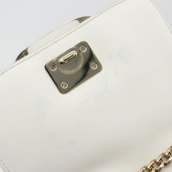 Salvatore Ferragamo Vala Chain Shoulder Bag Leather White Gold Auth 192429