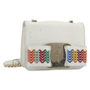 Salvatore Ferragamo Vala Chain Shoulder Bag Leather White Gold Auth 192429-3