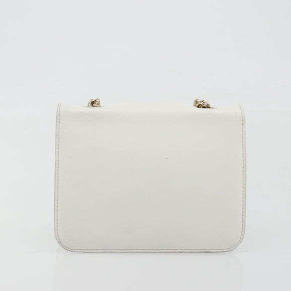 Salvatore Ferragamo Vala Chain Shoulder Bag Leather White Gold Auth 192429