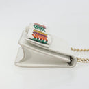 Salvatore Ferragamo Vala Chain Shoulder Bag Leather White Gold Auth 192429-6