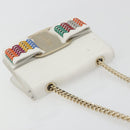 Salvatore Ferragamo Vala Chain Shoulder Bag Leather White Gold Auth 192429-8