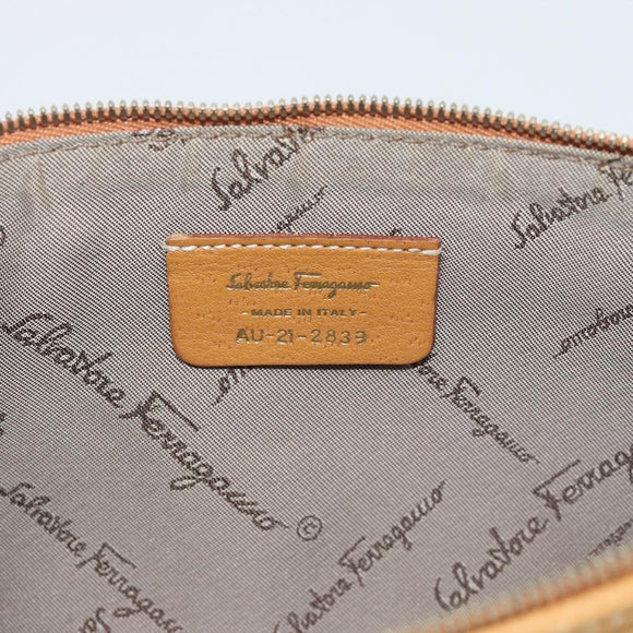 Salvatore Ferragamo Gancini Shoulder Bag Leather Brown Gold Auth 192432