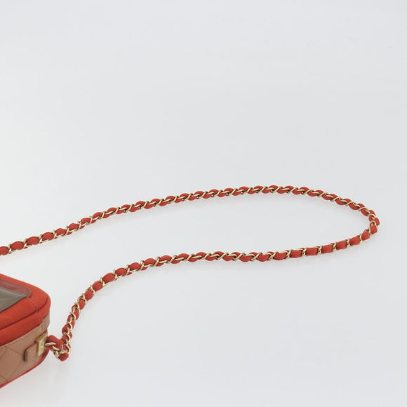 CHANEL Matelasse Chain Shoulder Bag Lamb Skin Orange Gold CC Auth 192436SAM
