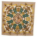 HERMES Carre 90 Scarf ”DANS LES ESPRITS” Silk Beige Auth 192450-1