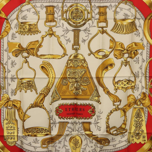 HERMES Carre 90 Scarf ”ETRIERS” Silk Black Auth 192451M