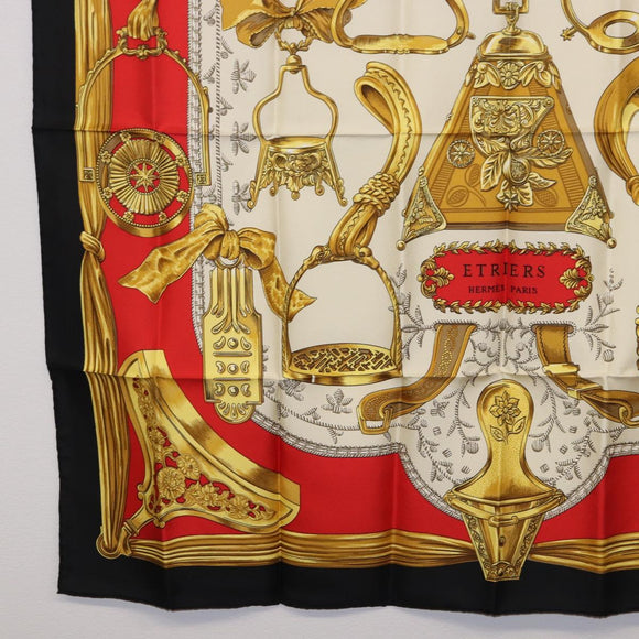 HERMES Carre 90 Scarf ”ETRIERS” Silk Black Auth 192451M