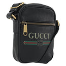 GUCCI Web Sherry Line Shoulder Bag Leather Black Gold 574803 Auth 192453V-1