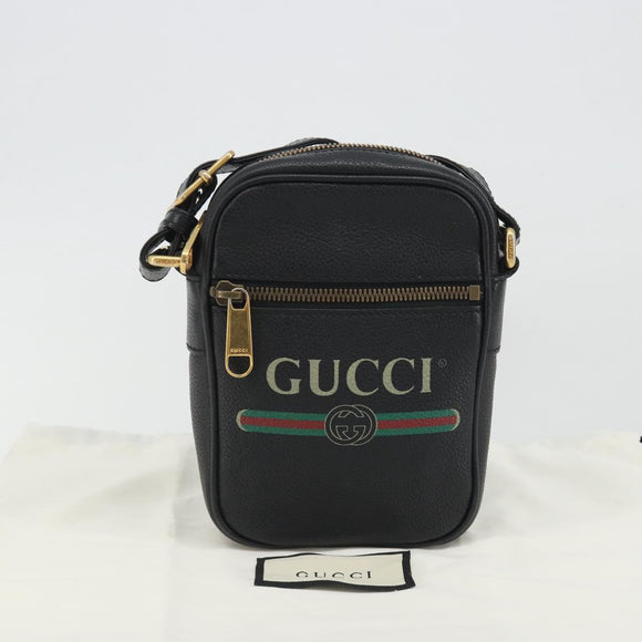 GUCCI Web Sherry Line Shoulder Bag Leather Black Gold 574803 Auth 192453V