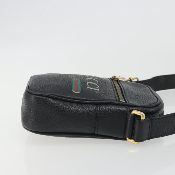 GUCCI Web Sherry Line Shoulder Bag Leather Black Gold 574803 Auth 192453V