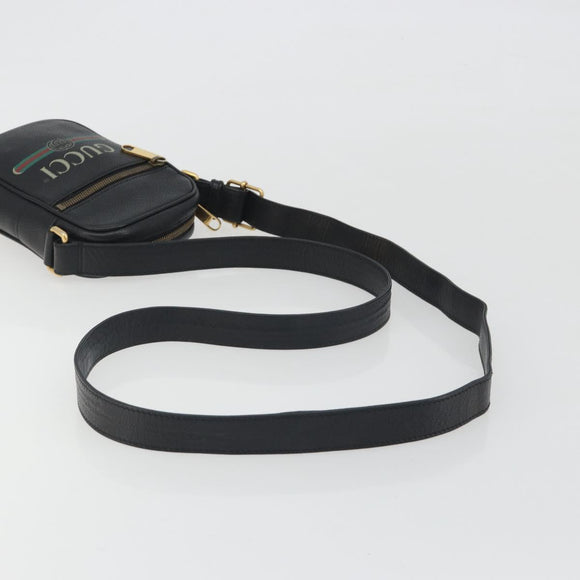 GUCCI Web Sherry Line Shoulder Bag Leather Black Gold 574803 Auth 192453V