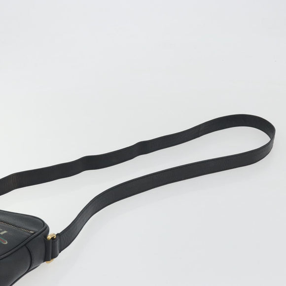 GUCCI Web Sherry Line Shoulder Bag Leather Black Gold 574803 Auth 192453V