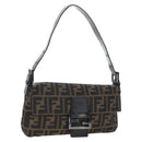 FENDI Zucca Canvas Mamma Baguette Shoulder Bag Brown Black Auth 192459M-1