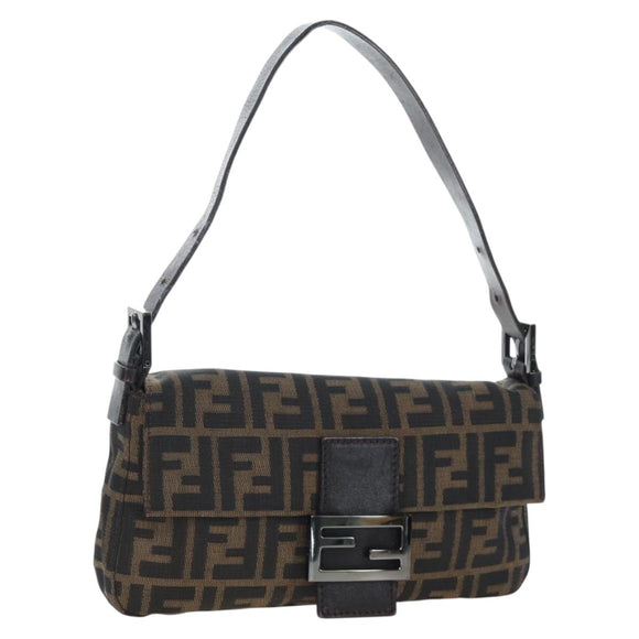 FENDI Zucca Canvas Mamma Baguette Shoulder Bag Brown Black Auth 192459M