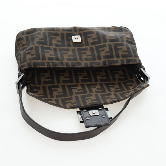 FENDI Zucca Canvas Mamma Baguette Shoulder Bag Brown Black Auth 192459M