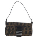 FENDI Zucca Canvas Mamma Baguette Shoulder Bag Brown Black Auth 192459M-13