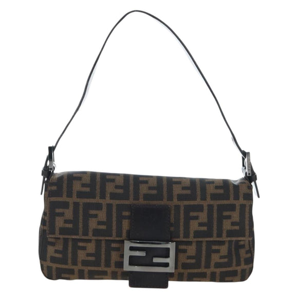 FENDI Zucca Canvas Mamma Baguette Shoulder Bag Brown Black Auth 192459M
