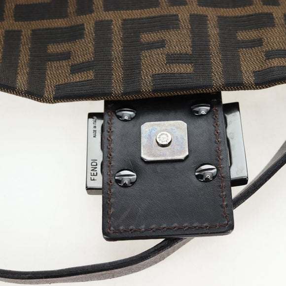FENDI Zucca Canvas Mamma Baguette Shoulder Bag Brown Black Auth 192459M