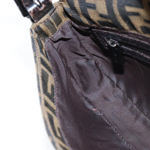 FENDI Zucca Canvas Mamma Baguette Shoulder Bag Brown Black Auth 192459M