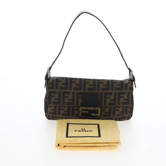FENDI Zucca Canvas Mamma Baguette Shoulder Bag Brown Black Auth 192459M