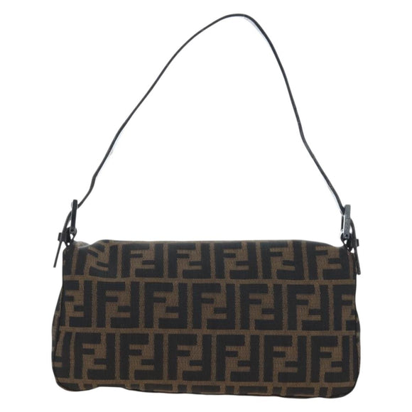 FENDI Zucca Canvas Mamma Baguette Shoulder Bag Brown Black Auth 192459M