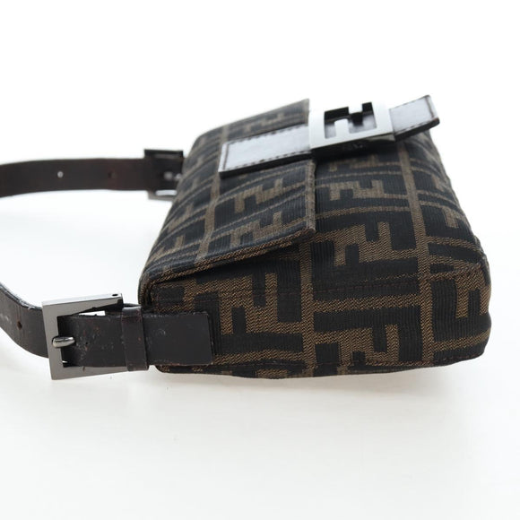 FENDI Zucca Canvas Mamma Baguette Shoulder Bag Brown Black Auth 192459M