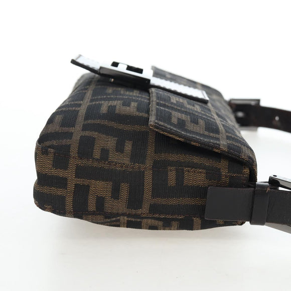 FENDI Zucca Canvas Mamma Baguette Shoulder Bag Brown Black Auth 192459M