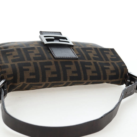 FENDI Zucca Canvas Mamma Baguette Shoulder Bag Brown Black Auth 192459M