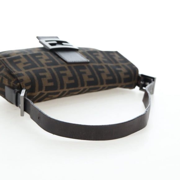 FENDI Zucca Canvas Mamma Baguette Shoulder Bag Brown Black Auth 192459M
