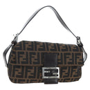FENDI Zucca Canvas Mamma Baguette Shoulder Bag Brown Black Auth 192460M-1