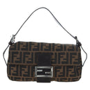 FENDI Zucca Canvas Mamma Baguette Shoulder Bag Brown Black Auth 192460M-2