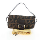 FENDI Zucca Canvas Mamma Baguette Shoulder Bag Brown Black Auth 192460M-28