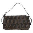 FENDI Zucca Canvas Mamma Baguette Shoulder Bag Brown Black Auth 192460M-3